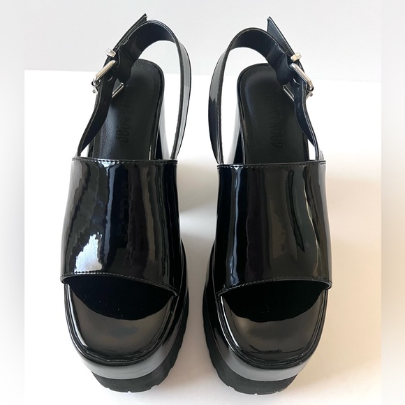 Dolls Kill Current Mood Black Patent Platform Sandals Heels Size 6 - Picture 3 of 14